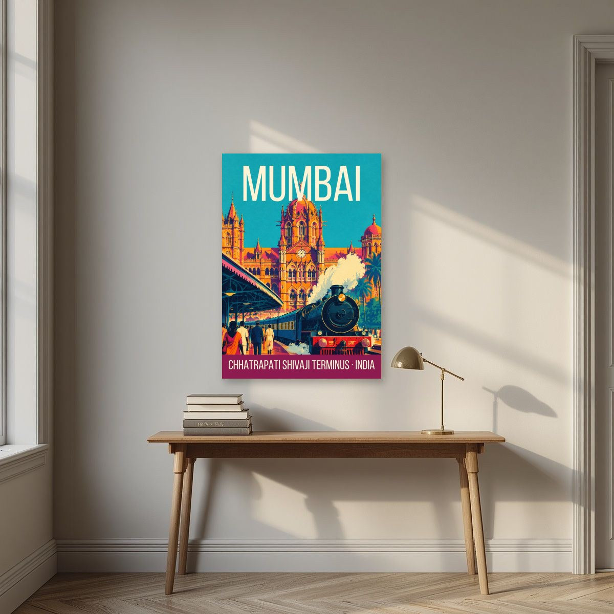 Chhatrapati Shivaji Terminus Mumbai art print above a desk