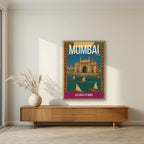 Gateway of India Mumbai art print in an oak frame on a living room wall