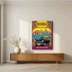Kaali Peeli Taxi Mumbai art print on slim canvas in a living room