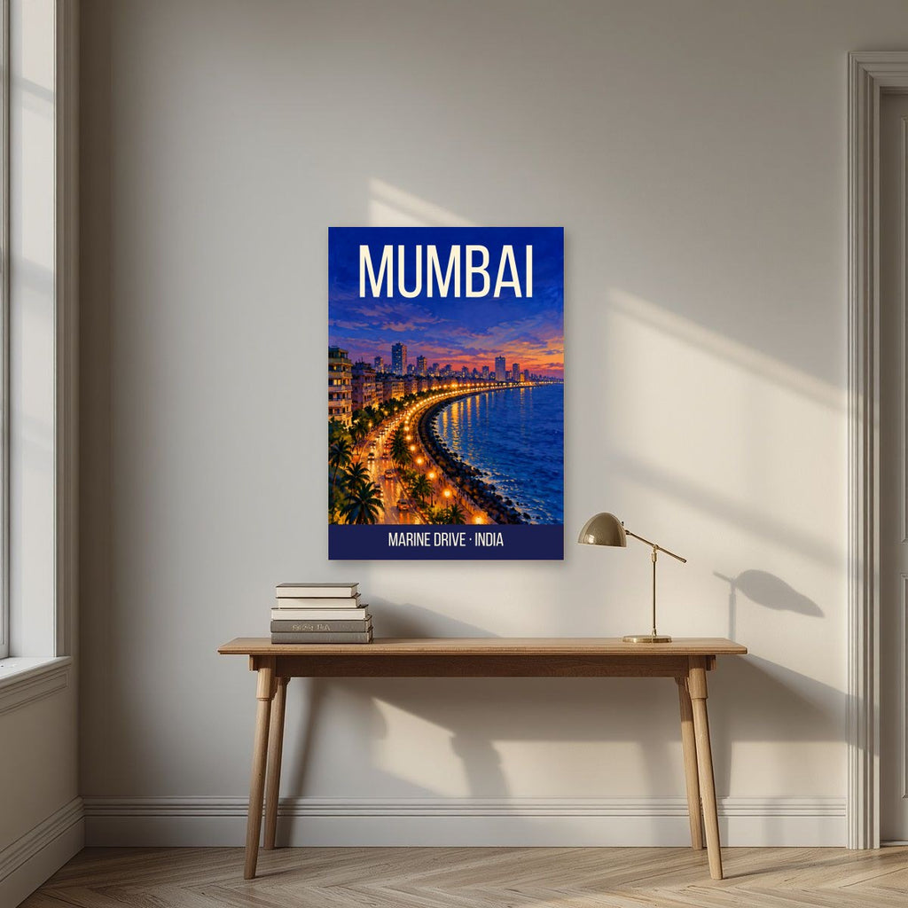 Marine Drive Mumbai art print above a desk