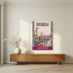 Sassoon Dock Mumbai art print unframed on a living room wall