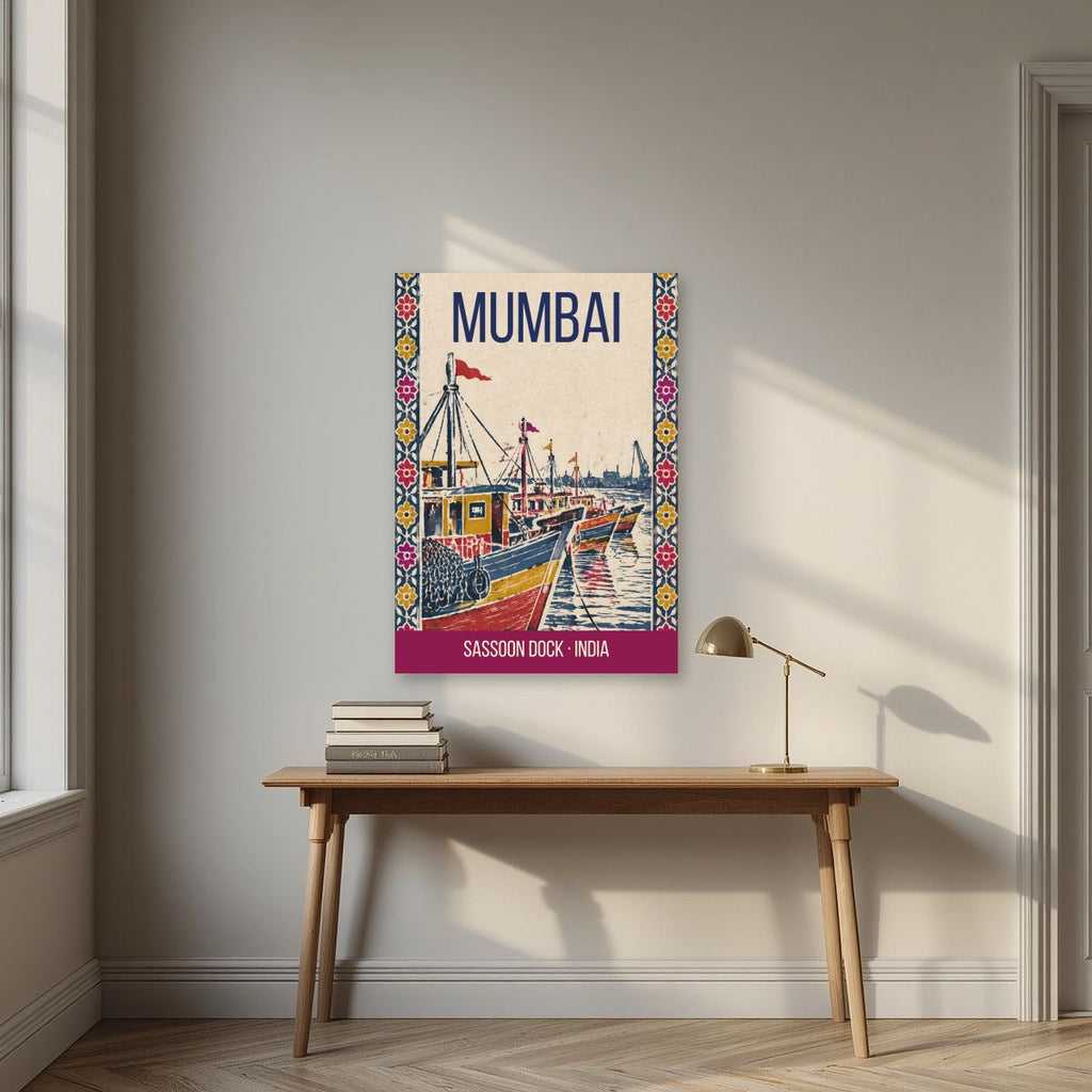 Sassoon Dock Mumbai art print above a desk