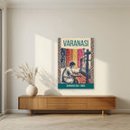 Banarasi Silk Varanasi art print unframed on a living room wall
