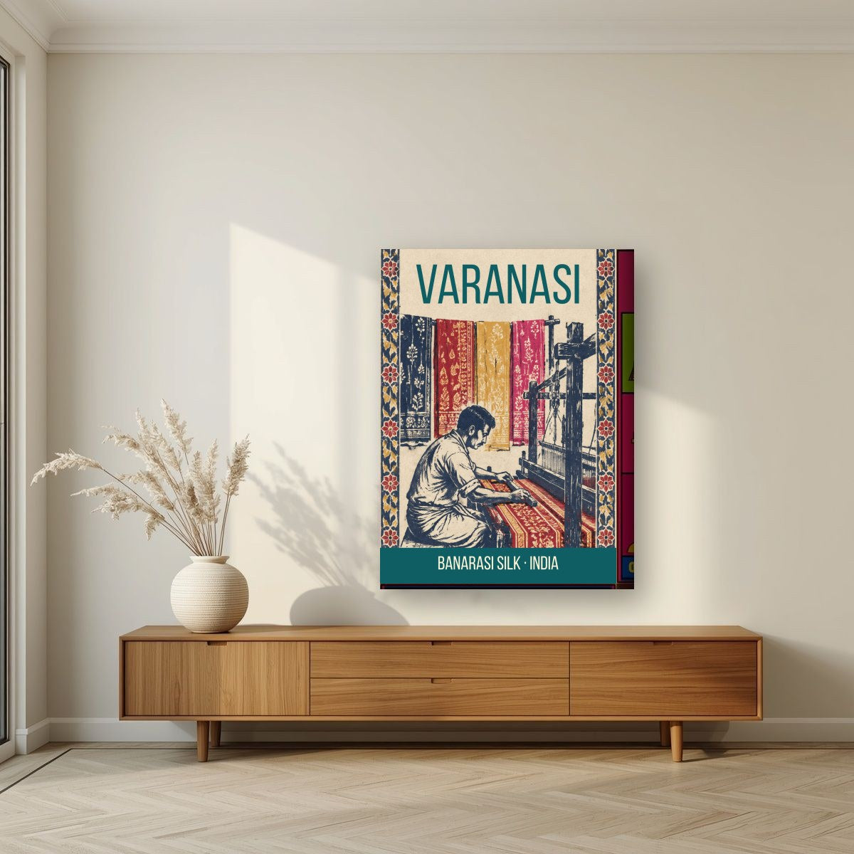 Banarasi Silk Varanasi art print on thick canvas in a living room