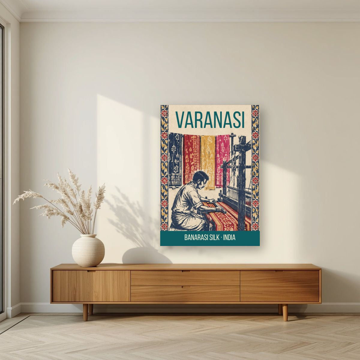 Banarasi Silk Varanasi art print on acrylic in a living room