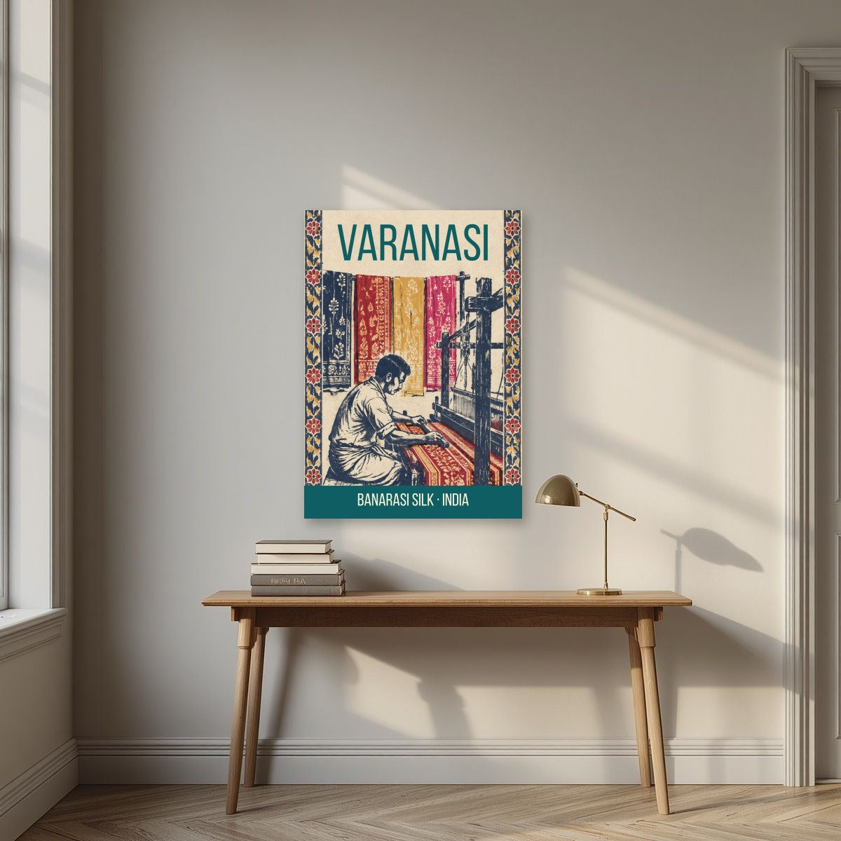 Banarasi Silk Varanasi art print above a desk