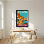 Dashashwamedh Ghat Varanasi art print in a black frame on a kitchen wall