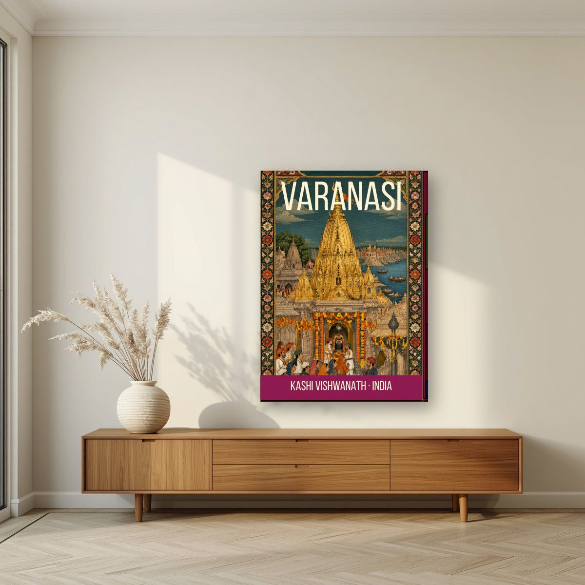 Kashi Vishwanath Varanasi art print on slim canvas in a living room