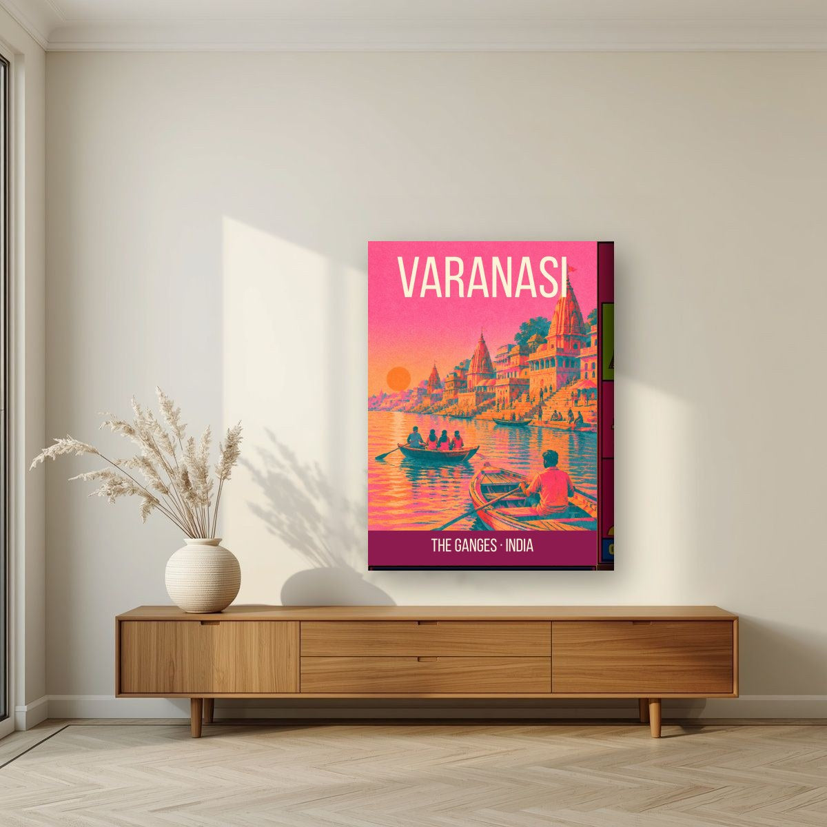 The Ganges Varanasi art print on thick canvas in a living room