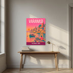 The Ganges Varanasi art print above a desk
