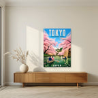 Chidorigafuchi Boats — Japan Cherry Blossom Season art print, unframed poster, styled in a living room