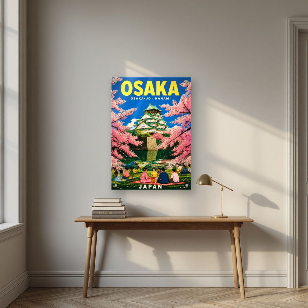 Hanami at the Castle — Japan Cherry Blossom Season art print, as an acrylic print, styled in a desk