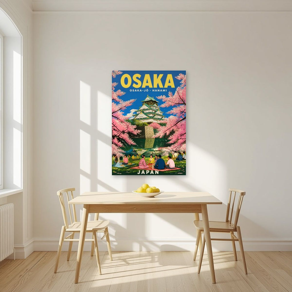 Hanami at the Castle — Japan Cherry Blossom Season art print, unframed poster, styled in a kitchen