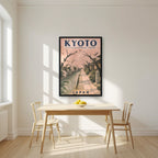 Tetsugaku no Michi — Japan Cherry Blossom Season art print, in a black frame, styled in a kitchen