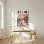 Tetsugaku no Michi — Japan Cherry Blossom Season art print, in a white frame, styled in a kitchen