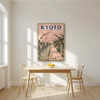 Tetsugaku no Michi — Japan Cherry Blossom Season art print, in an oak frame, styled in a kitchen