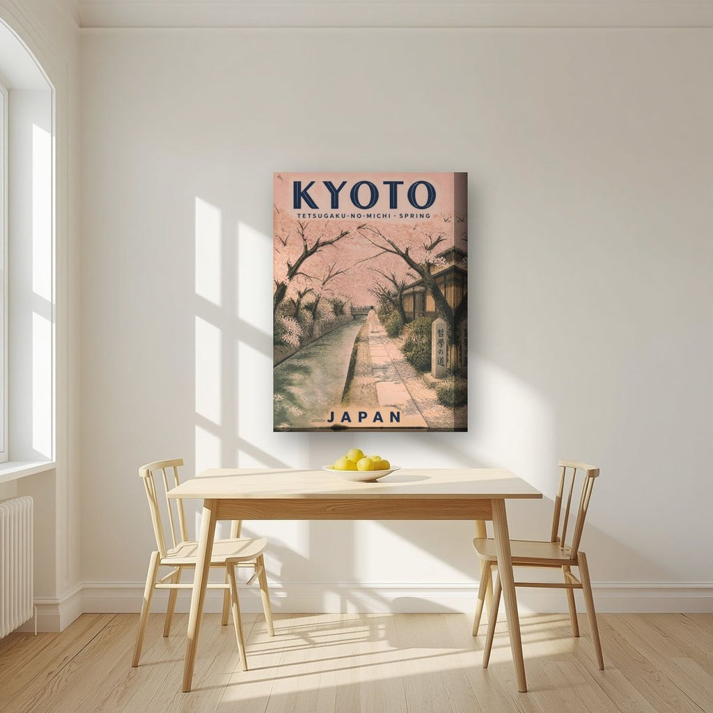 Tetsugaku no Michi — Japan Cherry Blossom Season art print, on thick canvas, styled in a kitchen