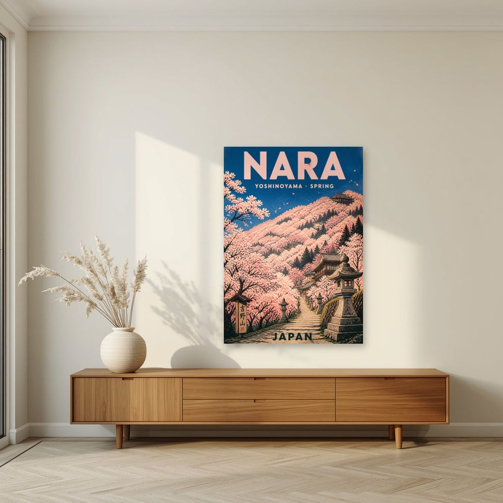 Yoshinoyama Senbonzakura — Japan Cherry Blossom Season art print, unframed poster, styled in a living room