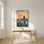 Kofuku-ji Sakura — Nara art print, in an oak frame, styled in a kitchen