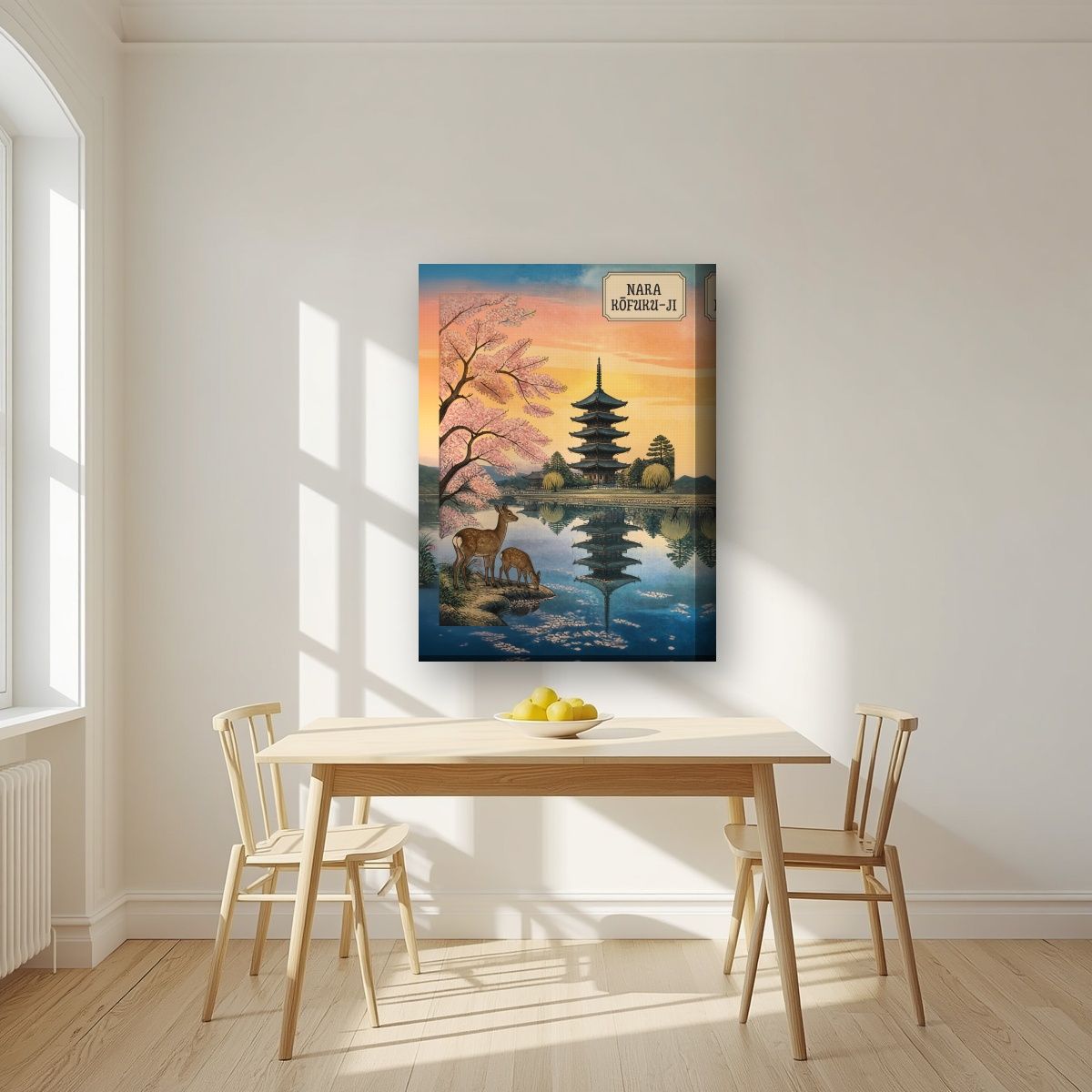 Kofuku-ji Sakura — Nara art print, on thick canvas, styled in a kitchen