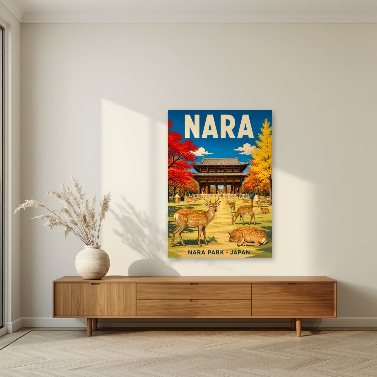 Momiji Park — Nara art print, unframed poster, styled in a living room