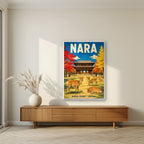 Momiji Park — Nara art print, in a white frame, styled in a living room