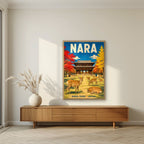 Momiji Park — Nara art print, in an oak frame, styled in a living room