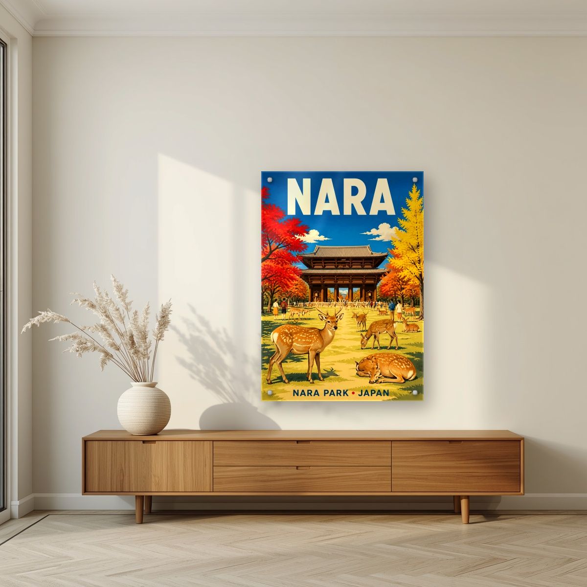 Momiji Park — Nara art print, as an acrylic print, styled in a living room