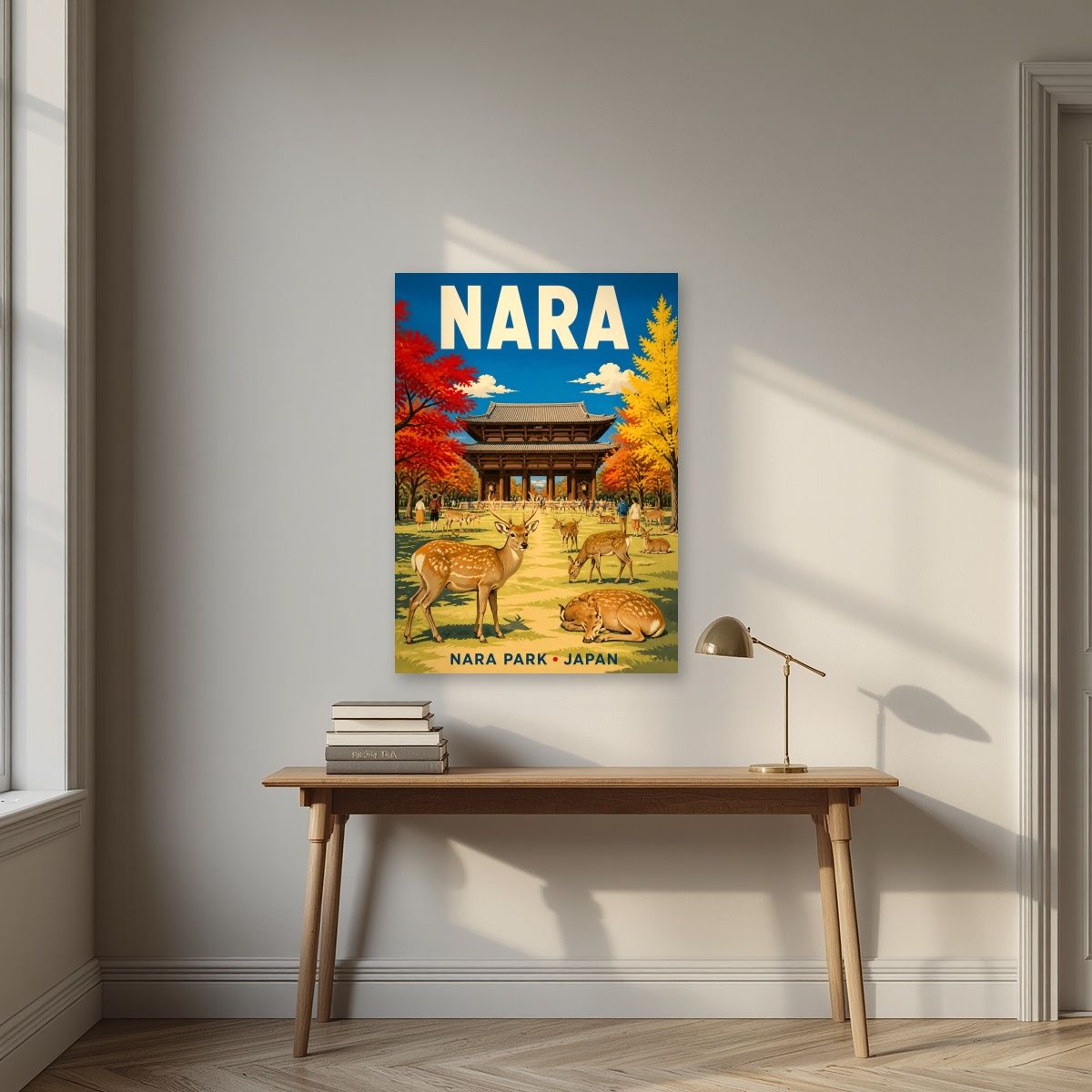 Momiji Park — Nara art print, unframed poster, styled in a desk
