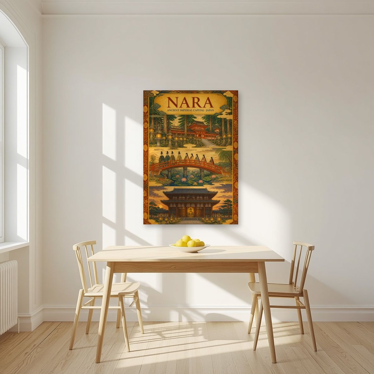 Sando Triptych — Nara art print, unframed poster, styled in a kitchen