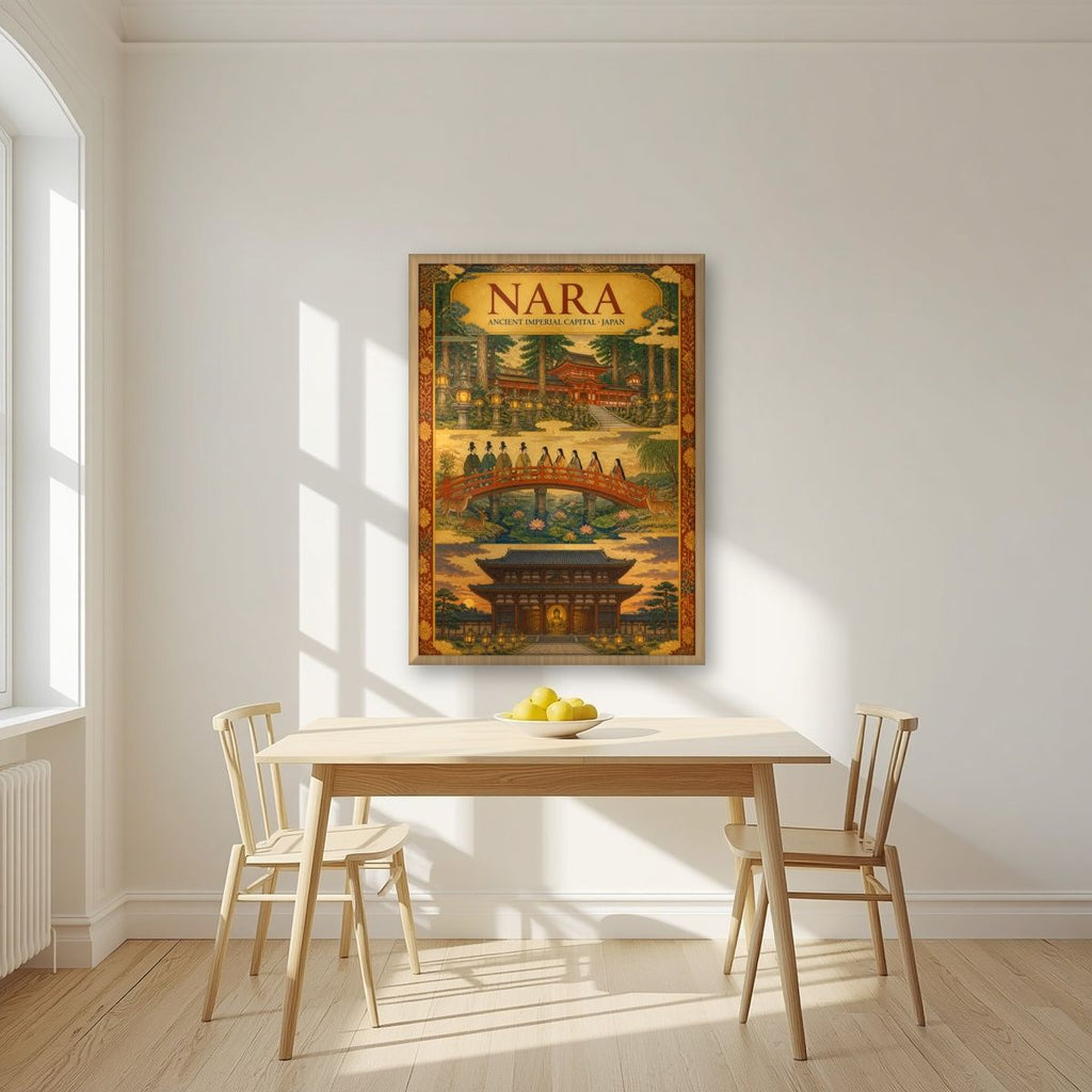 Sando Triptych — Nara art print, in an oak frame, styled in a kitchen