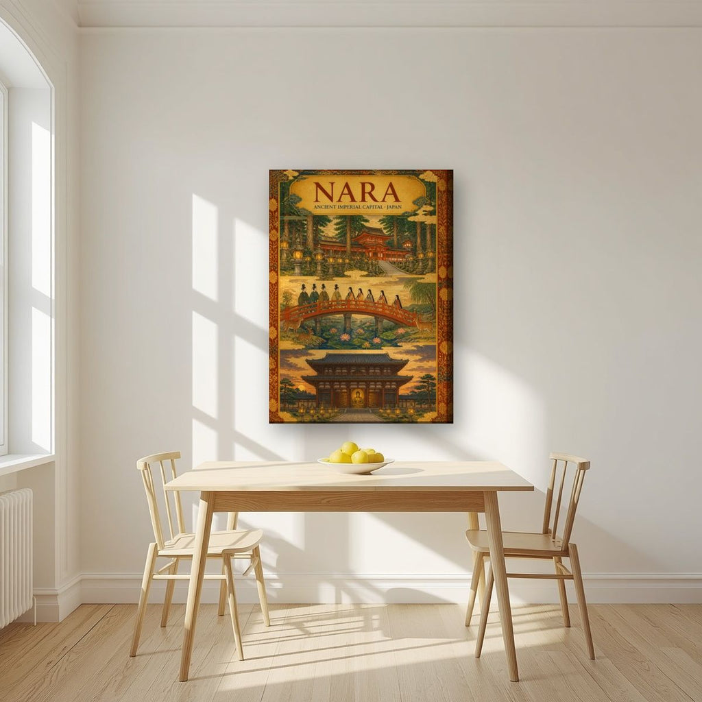 Sando Triptych — Nara art print, on slim canvas, styled in a kitchen