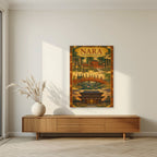Sando Triptych — Nara art print, unframed poster, styled in a living room