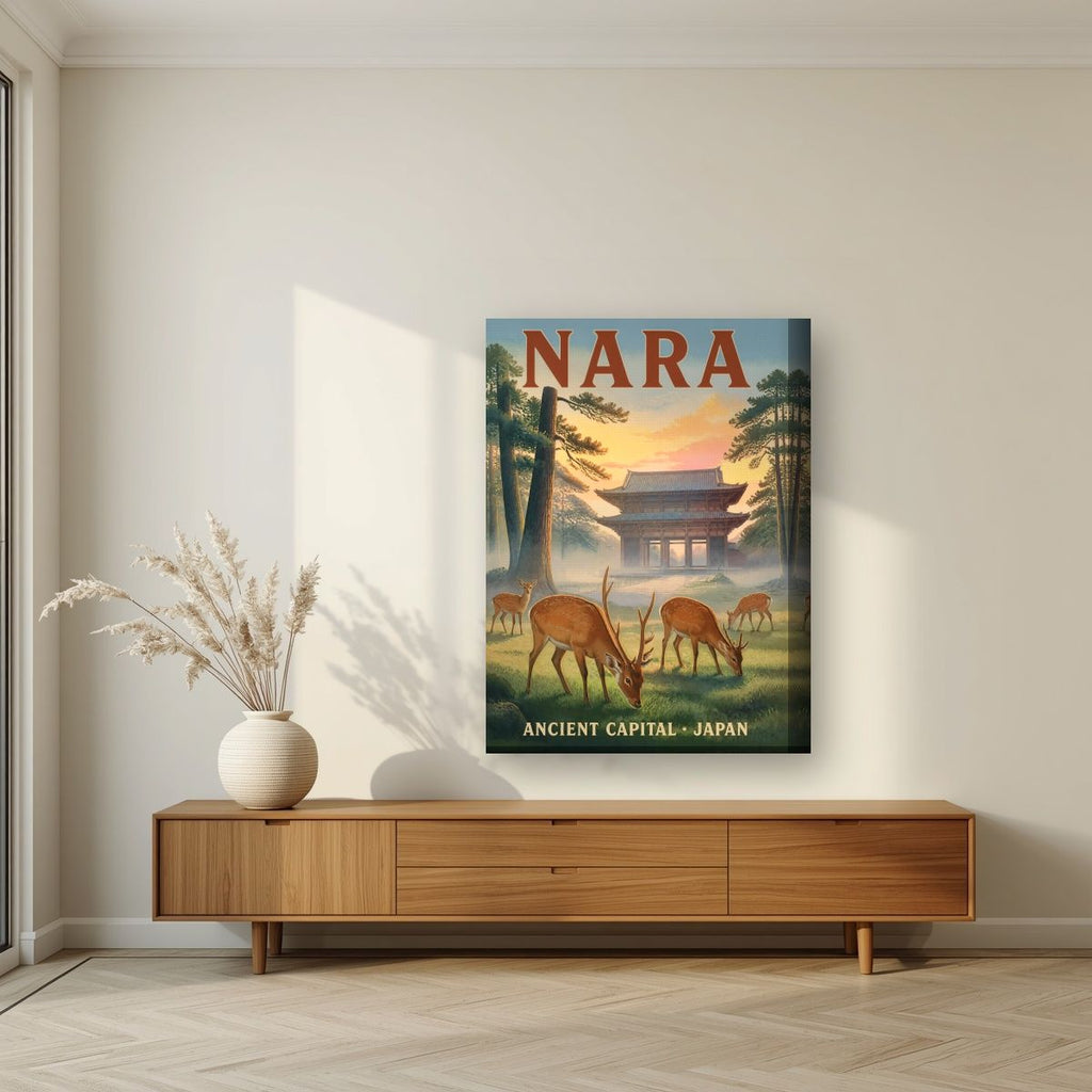 Shika no Asa — Nara art print, on thick canvas, styled in a living room