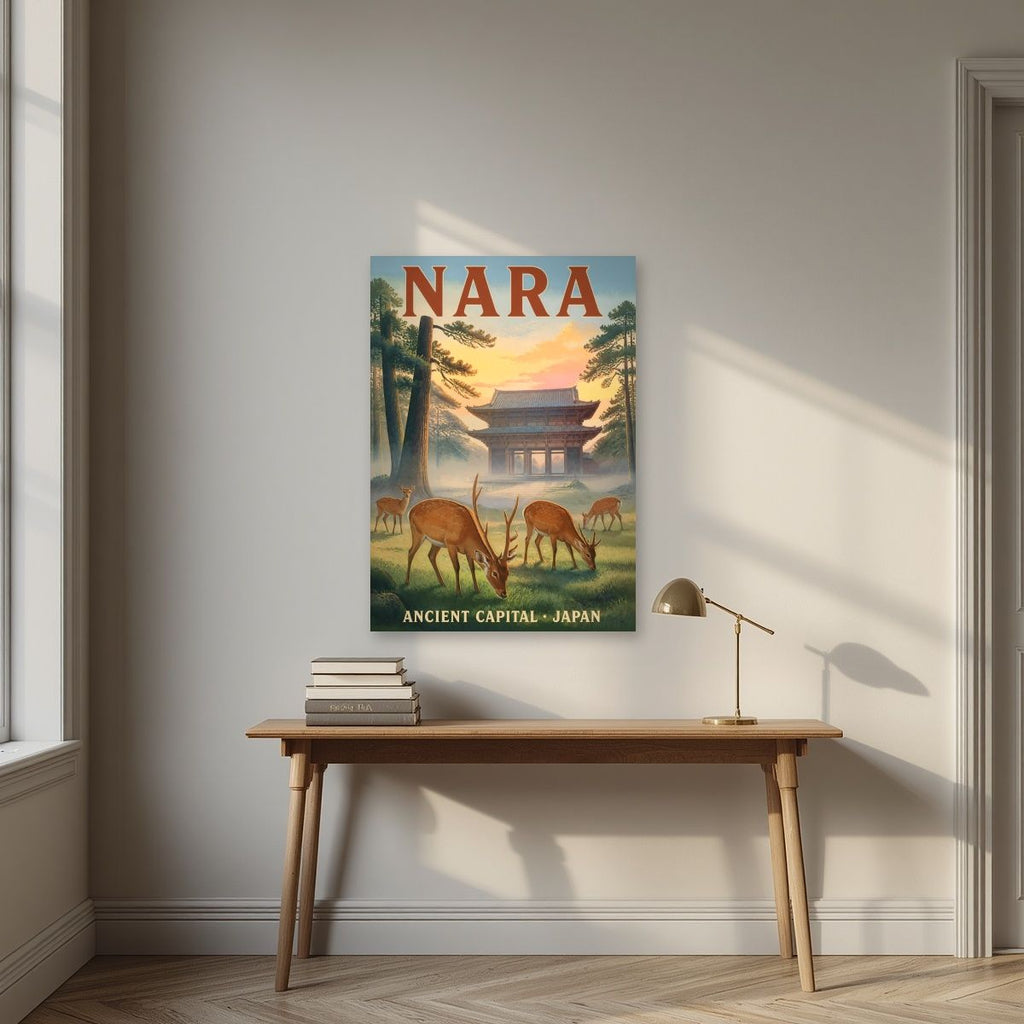 Shika no Asa — Nara art print, unframed poster, styled in a desk
