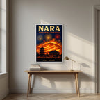 Yamayaki — Nara art print, in a white frame, styled in a desk