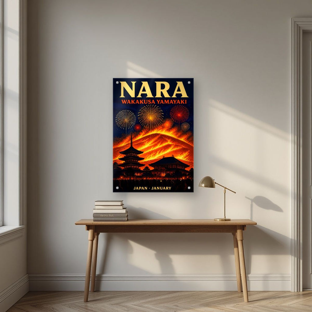 Yamayaki — Nara art print, as an acrylic print, styled in a desk