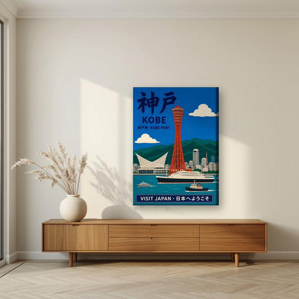 Kobe Port — Kobe art print, on slim canvas, styled in a living room