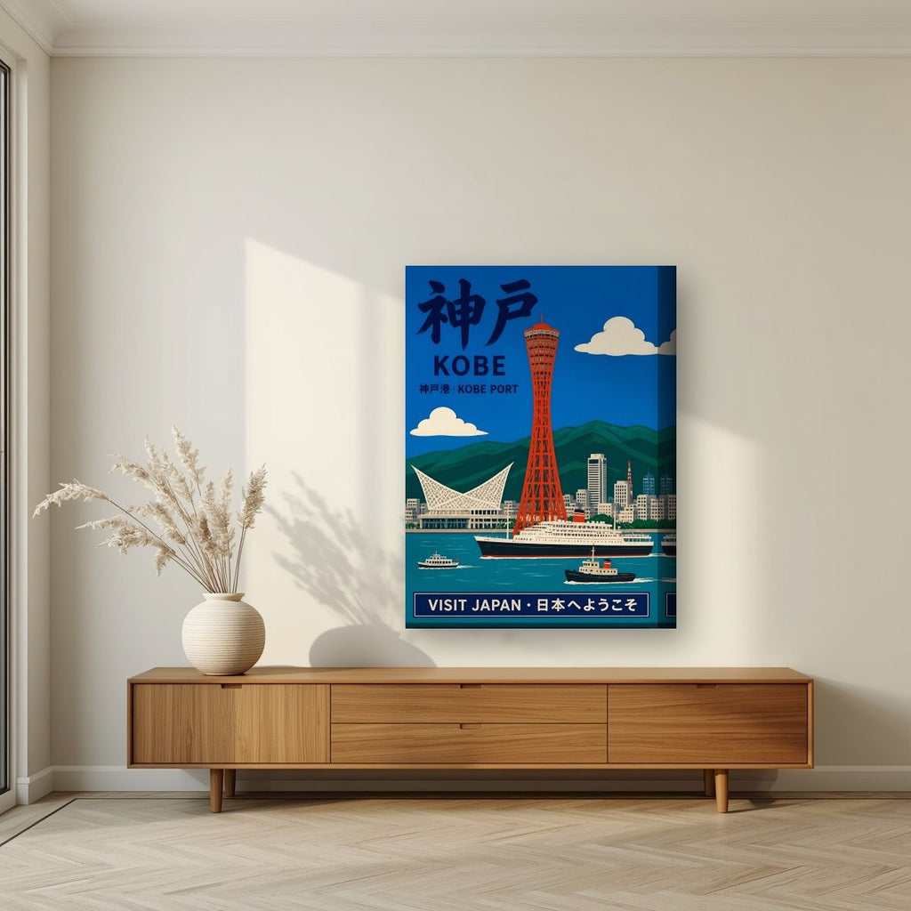 Kobe Port — Kobe art print, on thick canvas, styled in a living room
