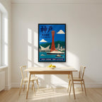 Kobe Port — Kobe art print, in a black frame, styled in a kitchen