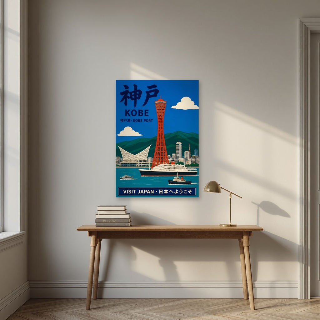 Kobe Port — Kobe art print, unframed poster, styled in a desk