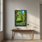Maya Cable Car — Kobe art print, in a black frame, styled in a desk