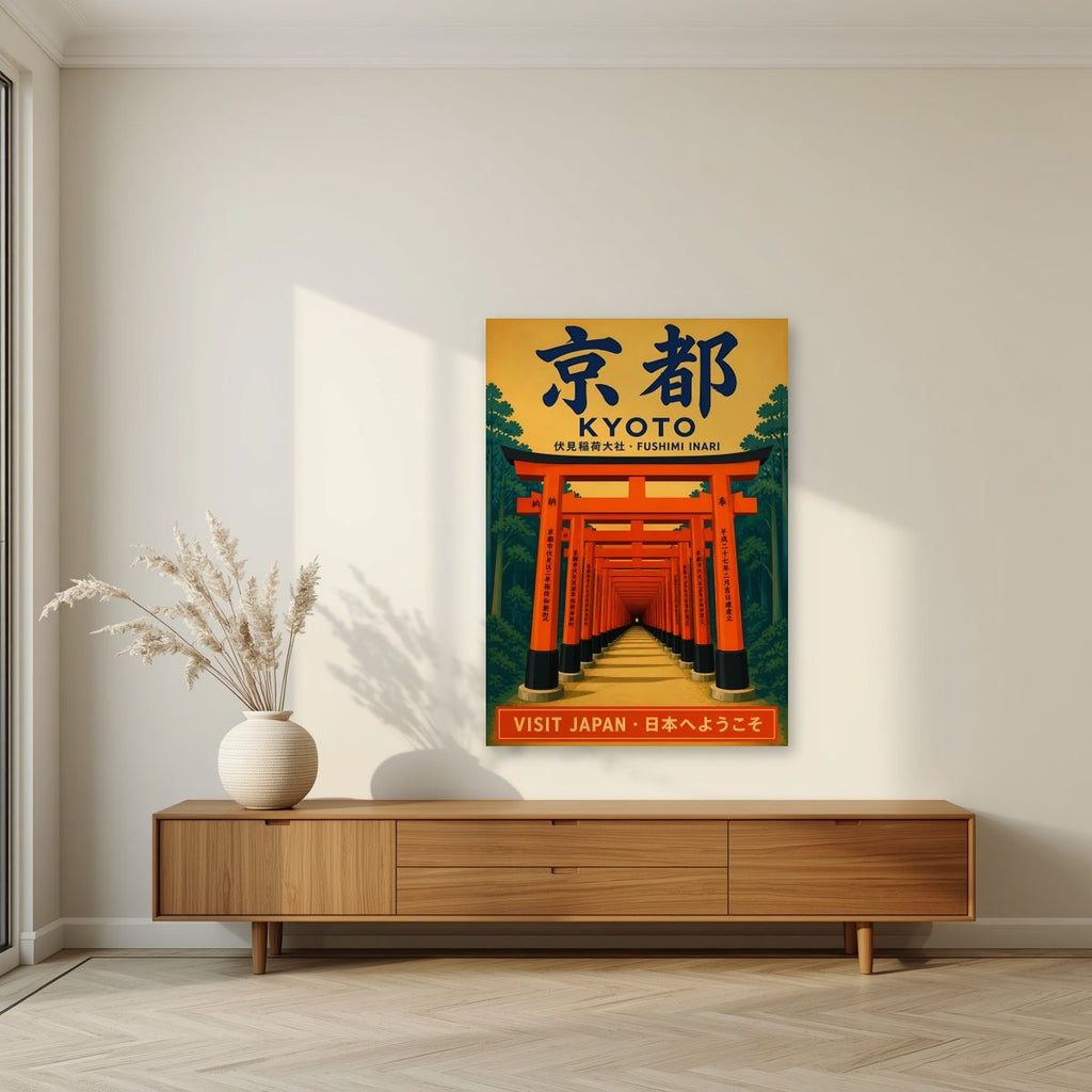 Fushimi Inari — Kyoto art print, unframed poster, styled in a living room