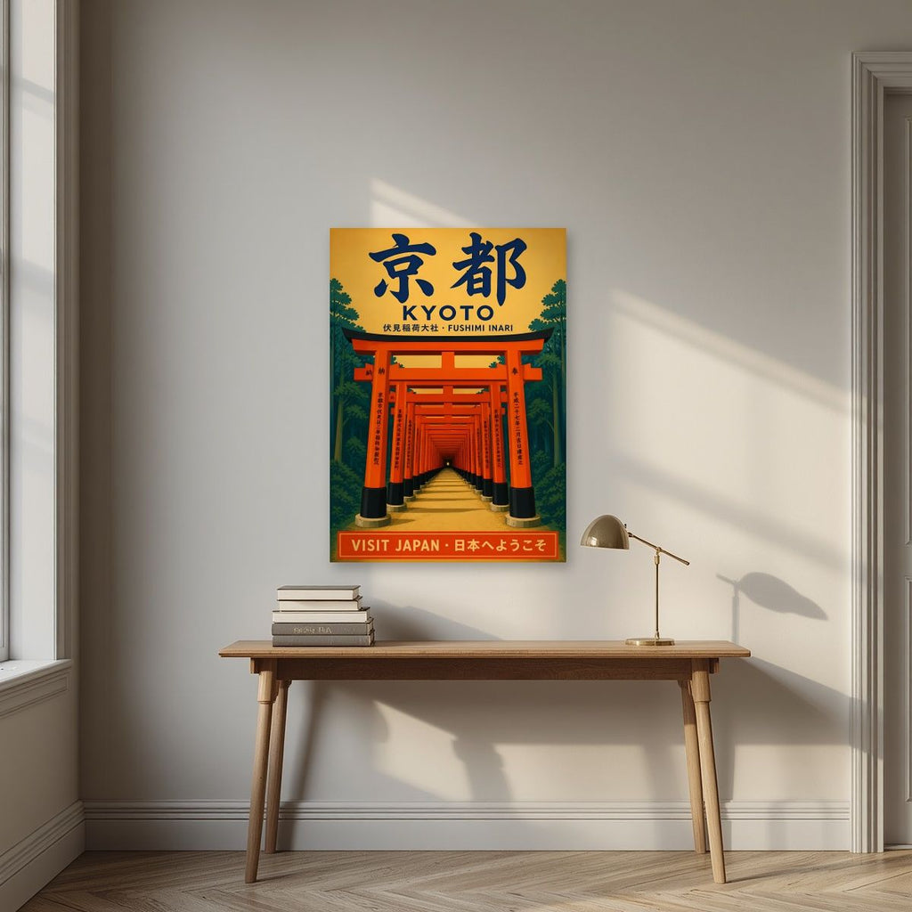 Fushimi Inari — Kyoto art print, unframed poster, styled in a desk