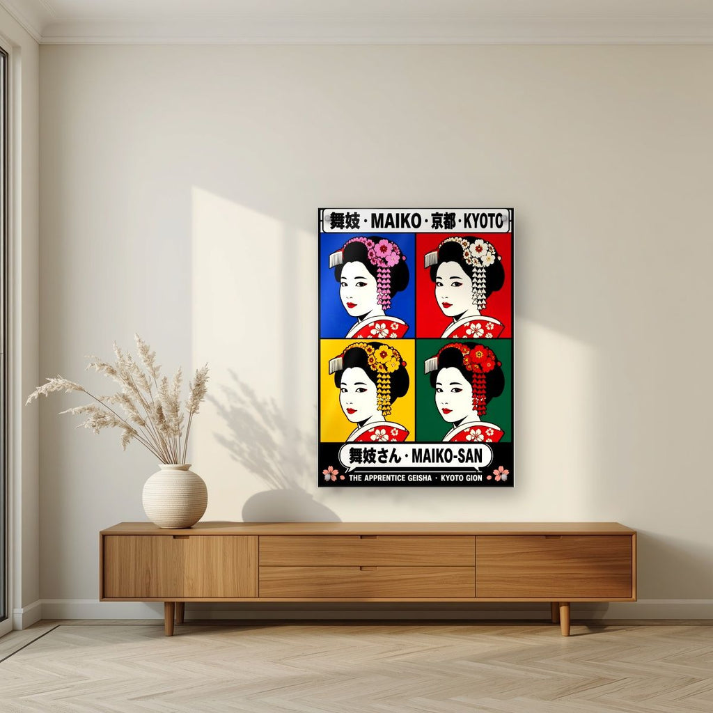 Maiko-San — Kyoto art print, as an acrylic print, styled in a living room