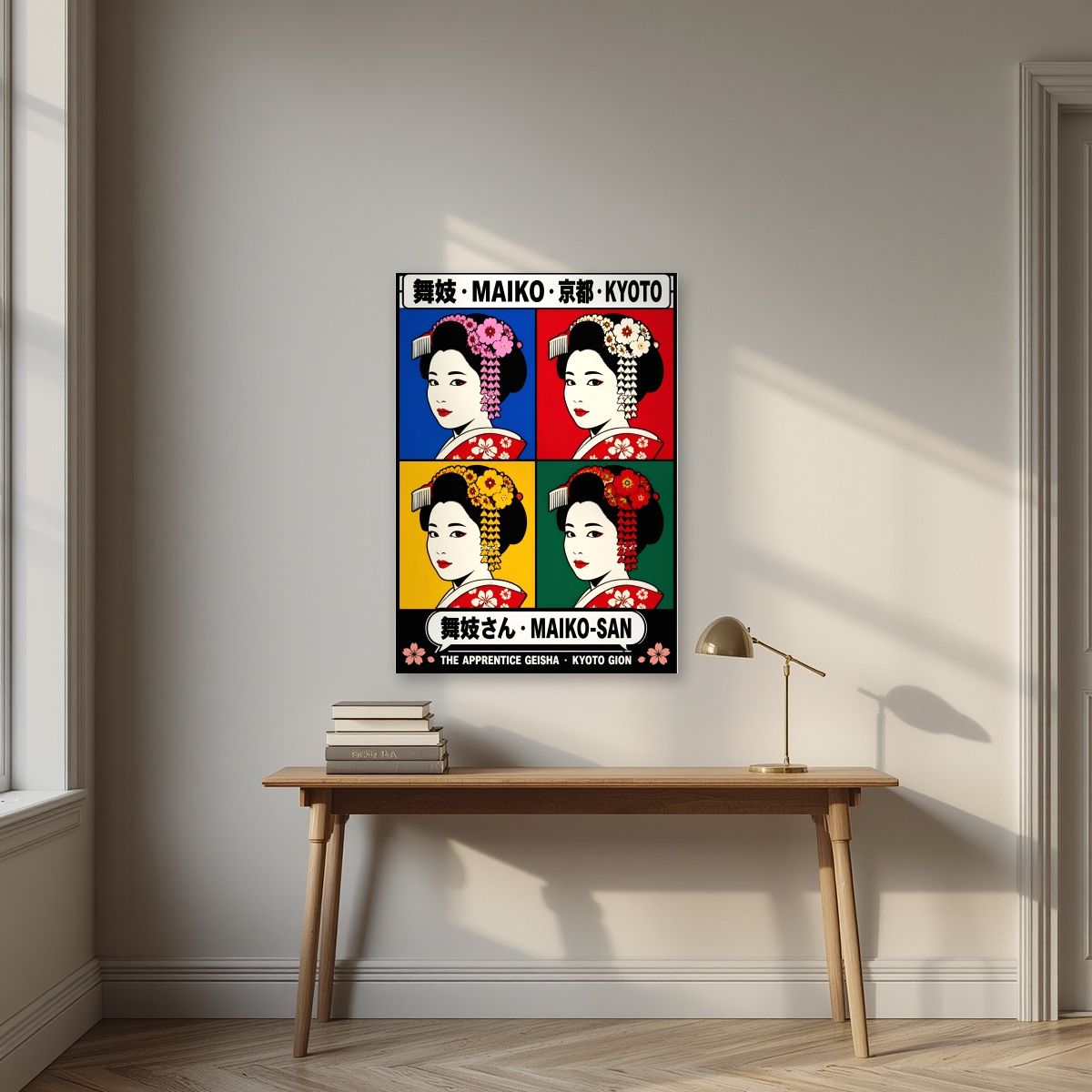 Maiko-San — Kyoto art print, unframed poster, styled in a desk