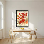Momiji — Kyoto art print, in a black frame, styled in a kitchen