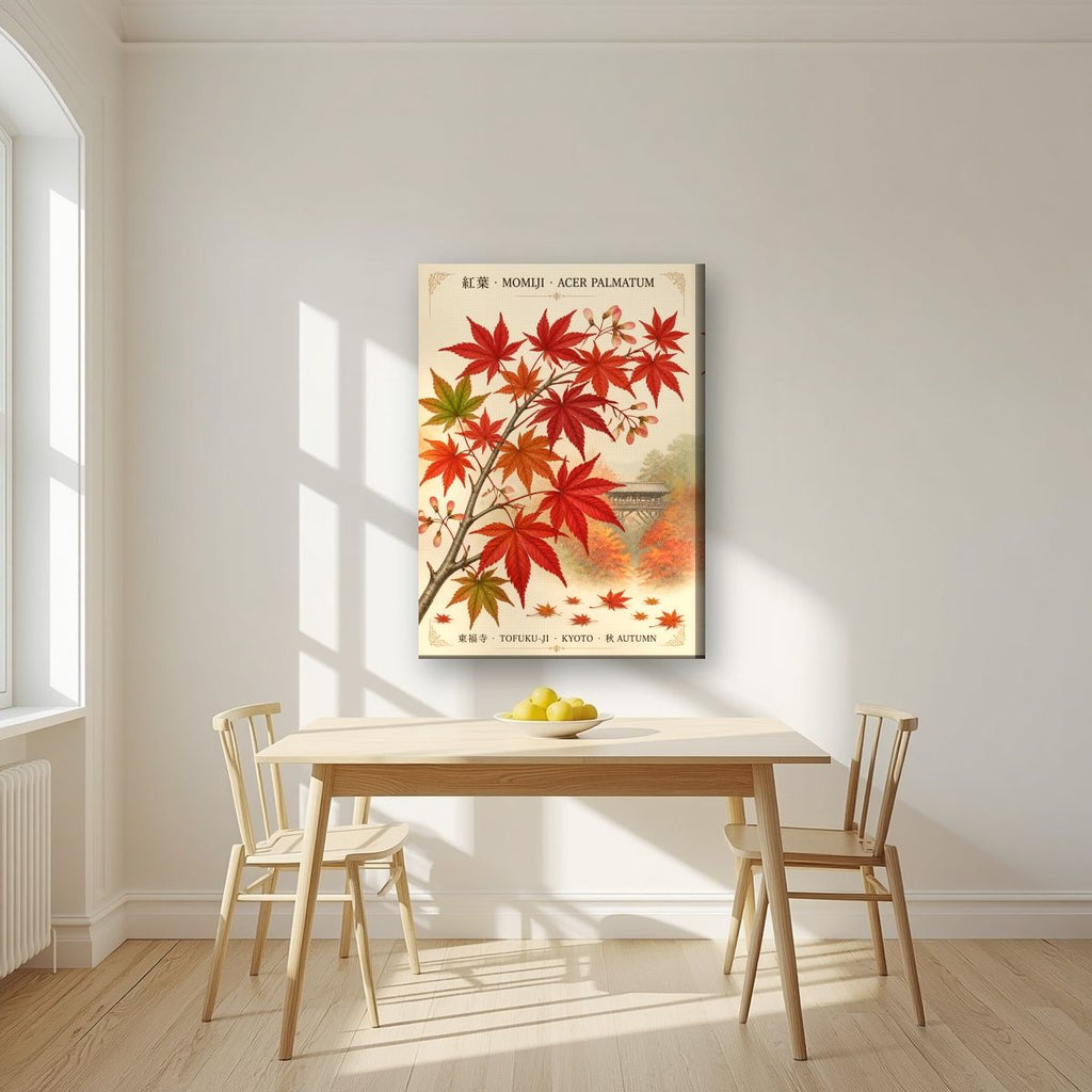 Momiji — Kyoto art print, on slim canvas, styled in a kitchen