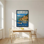 Bellagio — Lake Como art print, in a black frame, styled in a kitchen