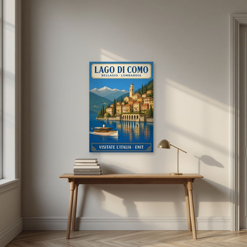 Bellagio — Lake Como art print, unframed poster, styled in a desk